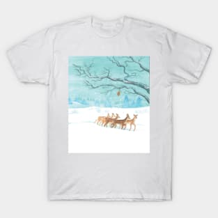 Roe Deer in white Winter T-Shirt